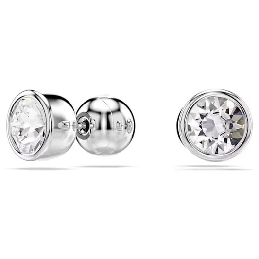 Imber Stud Earrings with Round-Cut White Crystal in Rhodium Silver
