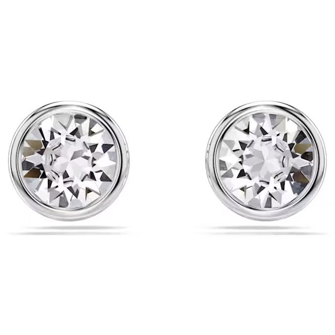 Imber Stud Earrings with Round-Cut White Crystal in Rhodium Silver