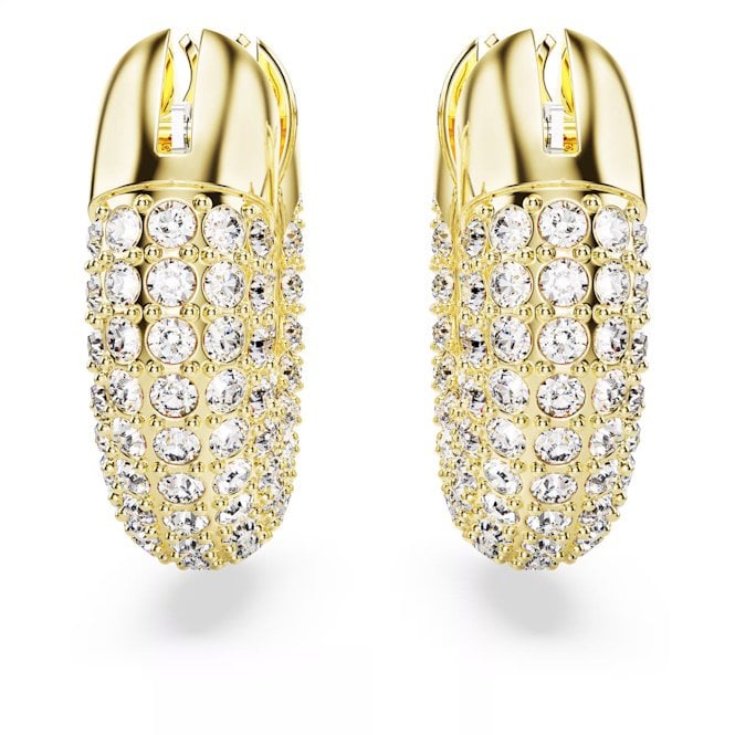 Dextera Small Hoop Earrings with White Crystal in Gold