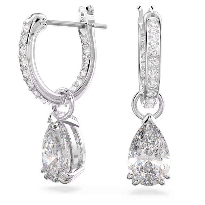 Stilla Hoop Earrings with Pear-Cut White Crystal in Rhodium Silver
