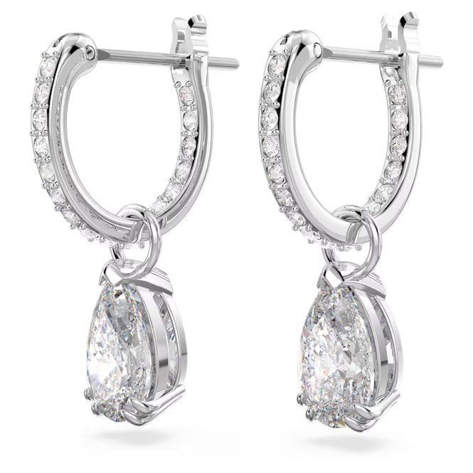 Stilla Hoop Earrings with Pear-Cut White Crystal in Rhodium Silver