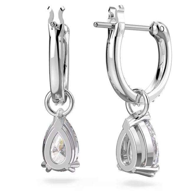 Stilla Hoop Earrings with Pear-Cut White Crystal in Rhodium Silver