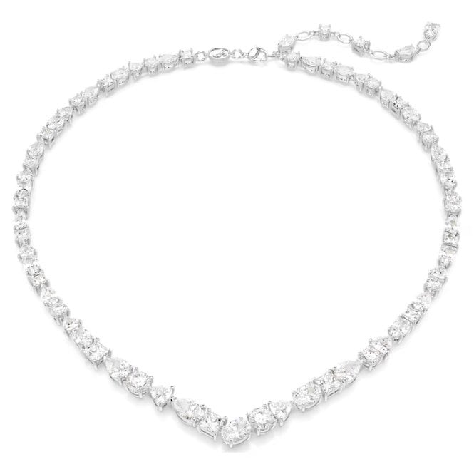 Mesmera Necklace with Mixed-Cut White Crystal in Rhodium Silver
