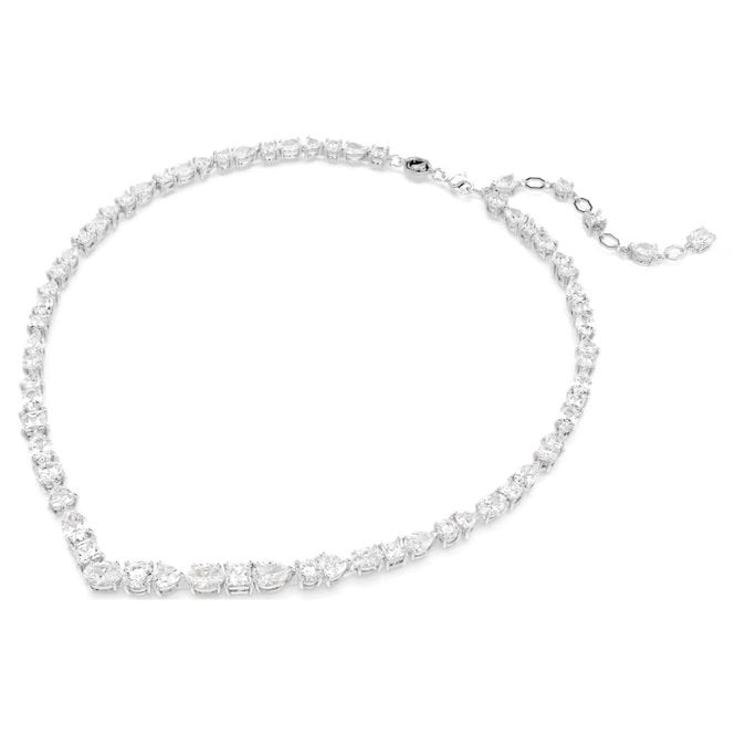 Mesmera Necklace with Mixed-Cut White Crystal in Rhodium Silver