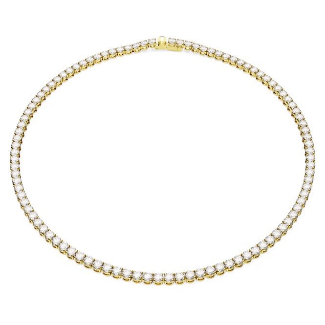 Matrix Tennis Necklace with Round-Cut White Crystal in Gold
