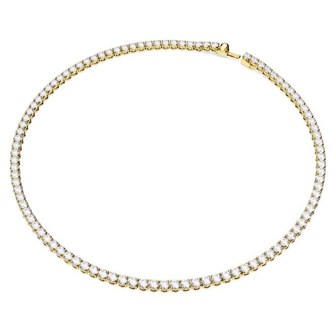Matrix Tennis Necklace with Round-Cut White Crystal in Gold