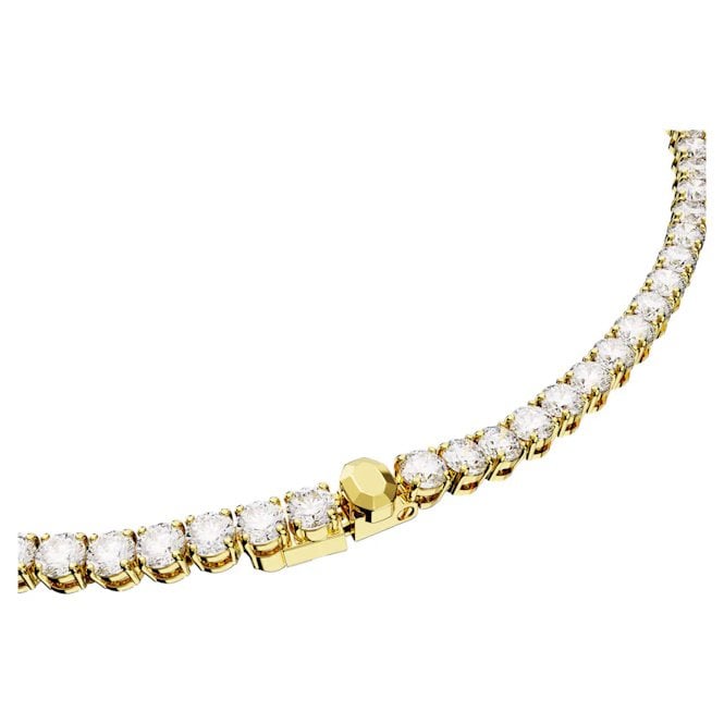 Matrix Tennis Necklace with Round-Cut White Crystal in Gold