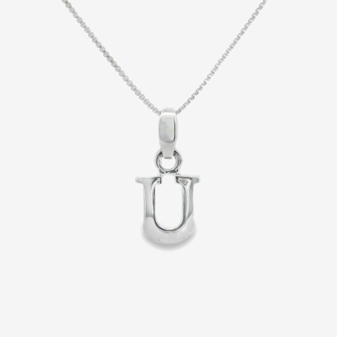 Letter U Silver Initial Pendant Necklace, 40-45cm