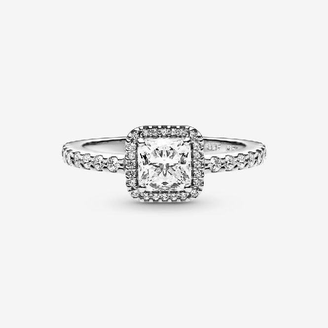 Square Sparkle Halo Ring, Size 62