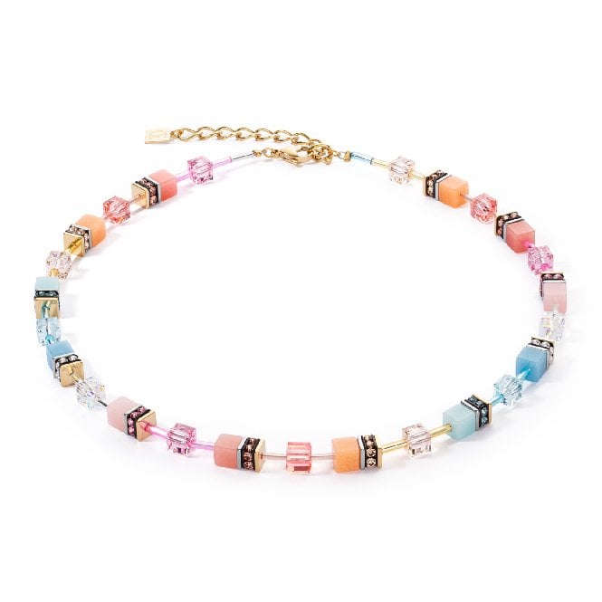 GeoCUBE Iconic Necklace in Gold with Aqua & Apricot