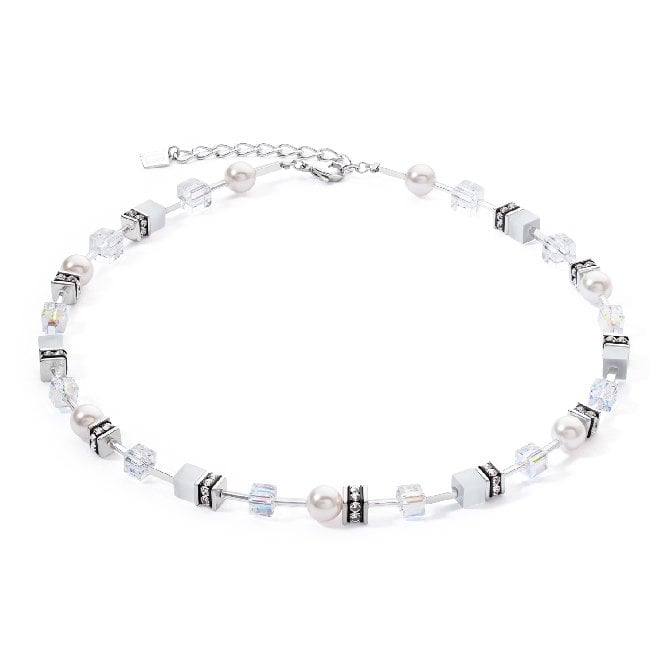 GeoCUBE Iconic Pearl Mix Necklace in Silver & White