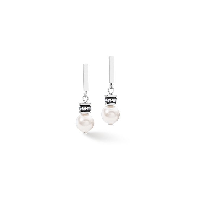 GeoCUBE Iconic Pearl Mix Earrings in Silver & White