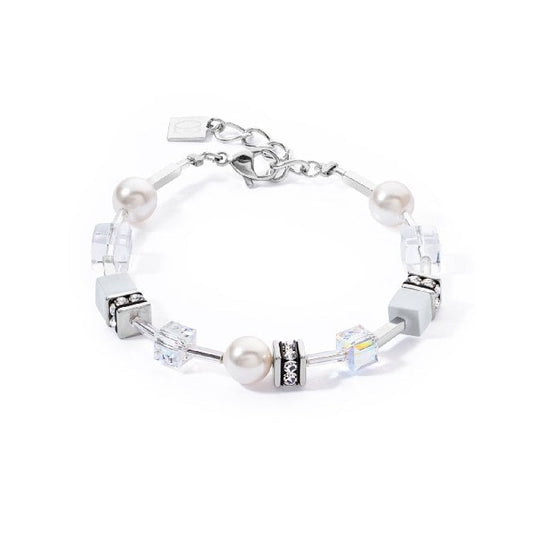 GeoCUBE Iconic Pearl Mix Bracelet in Silver & White