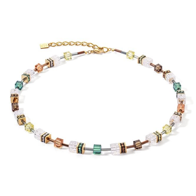 GeoCUBE Iconic Nature Necklace in Gold with Olive & Brown