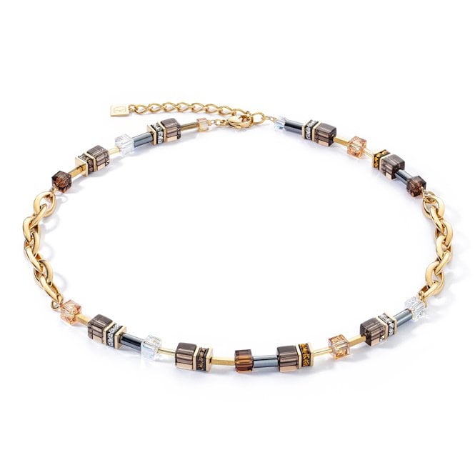 GeoCUBE Chunky Chain Necklace in Gold & Brown