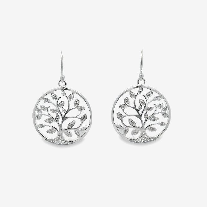 Silver & CZ Family Tree Drop Earrings