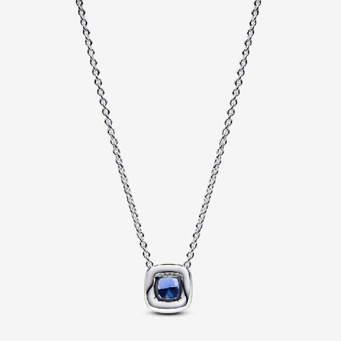 Sparkling Square Blue Halo Pendant Necklace, 45cm