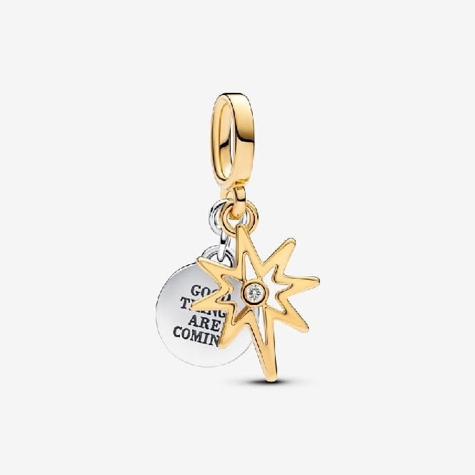 Gold Engravable North Star Lab-Grown Diamond Dangle Charms