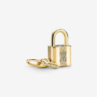 Gold Engravable Padlock & Key Dangle Charms