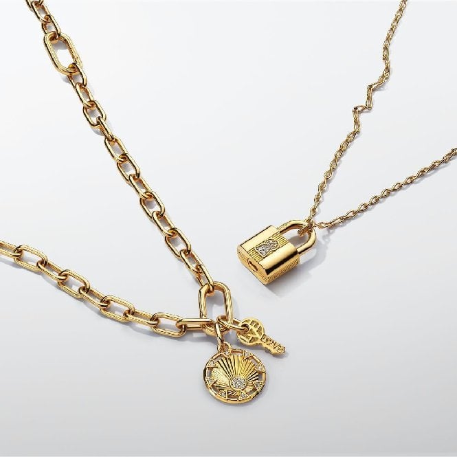 Gold Engravable Padlock & Key Dangle Charms