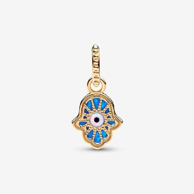 Gold Opalescent Blue Hamsa Hand Dangle Charms