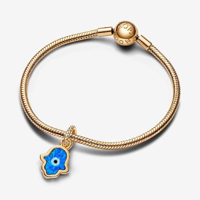 Gold Opalescent Blue Hamsa Hand Dangle Charms