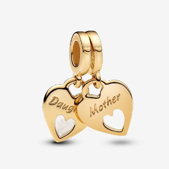 Gold Mother & Daughter Double Heart Split Dangle Charms