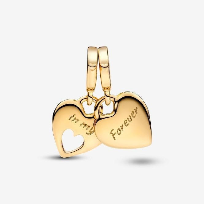 Gold Mother & Daughter Double Heart Split Dangle Charms