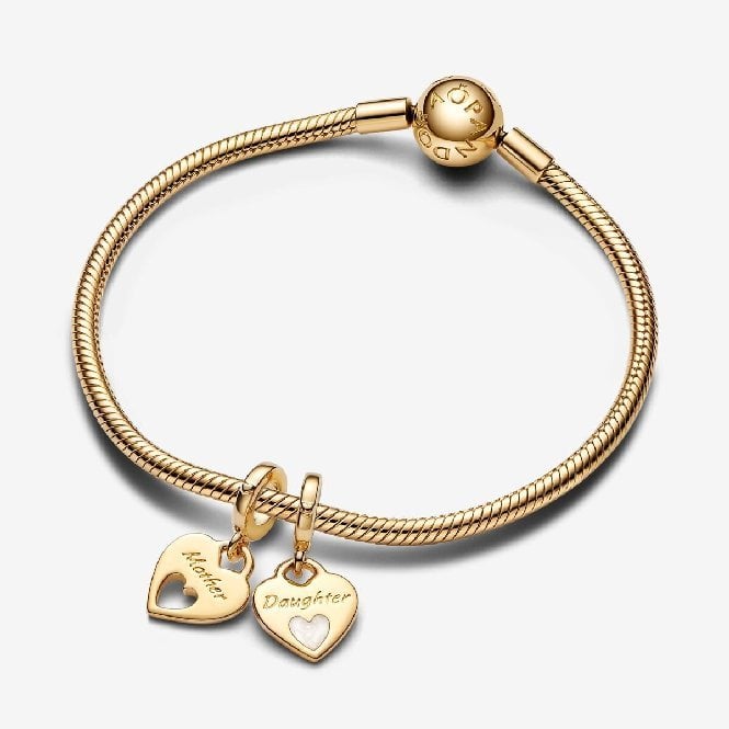 Gold Mother & Daughter Double Heart Split Dangle Charms