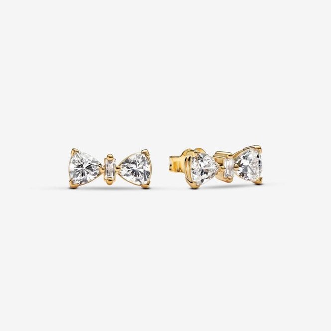 Gold Sparkling Bow Studs Earrings