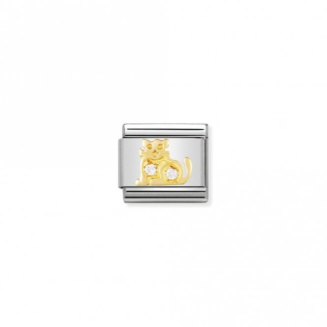 Classic Gold CZ White Cat Animal Charms