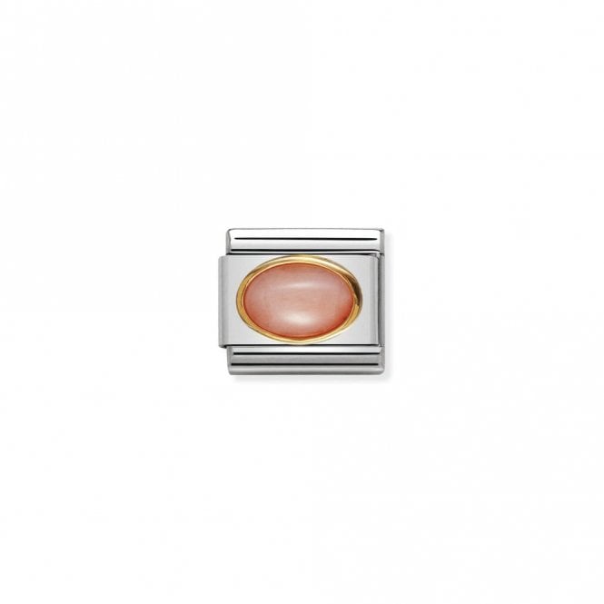 Classic Gold Oval Pink Coral Stone Sparkly Charms