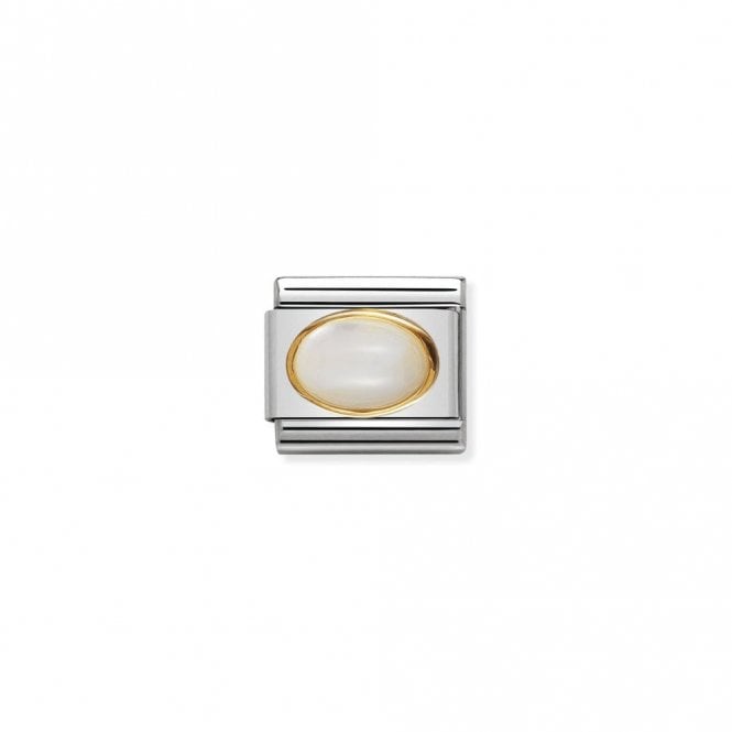 Classic Gold Oval White Mother Of Pearl Stone Sparkly Charms