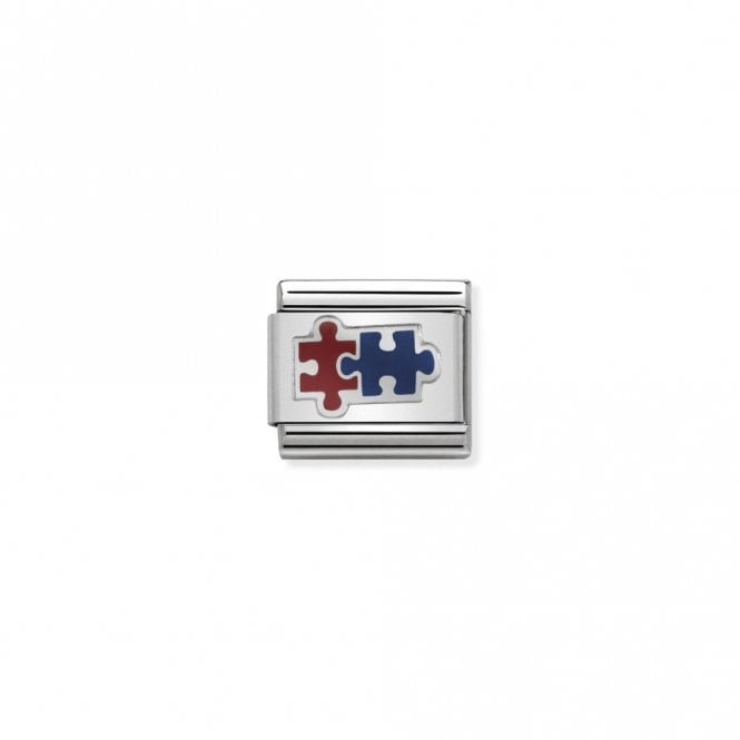 Classic Silver and Red and Blue Jigsaw Pieces Charm