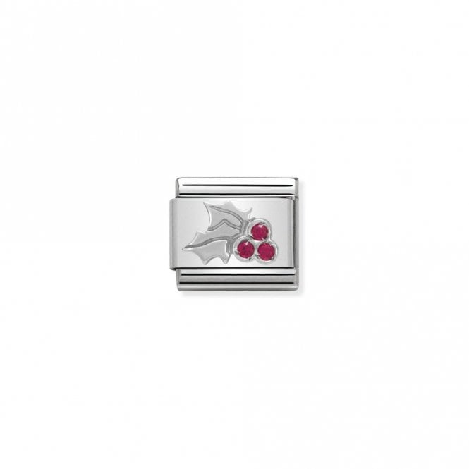 Classic Silver CZ Red Holly Christmas Charms