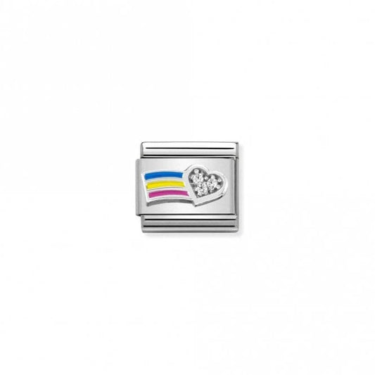 Nomination Classic Silver CZ White Heart with Rainbow Love & Hearts Charm