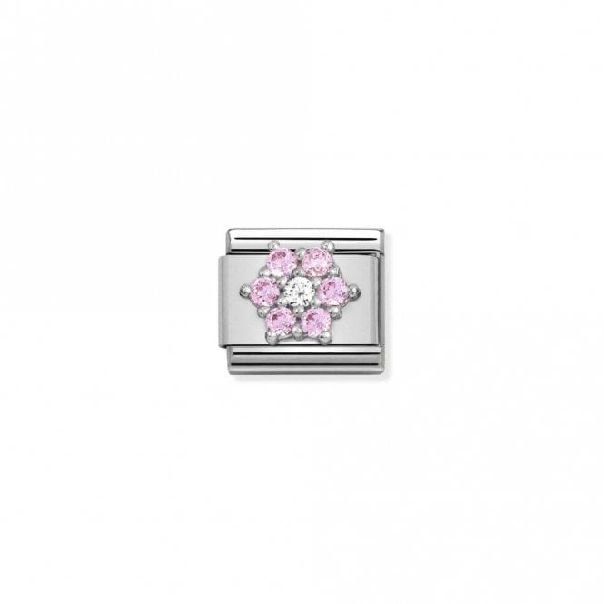 Classic Silver CZ Pink-White Flower Flowers & Nature Charms
