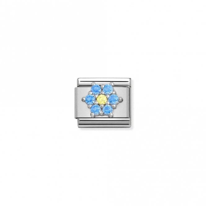 Classic Silver CZ Light Blue-Yellow Flower Flowers & Nature Charms