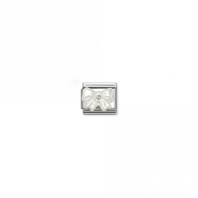 Classic Silver and CZ White Mother Of Pearl Bow Fashion & Fun Charms