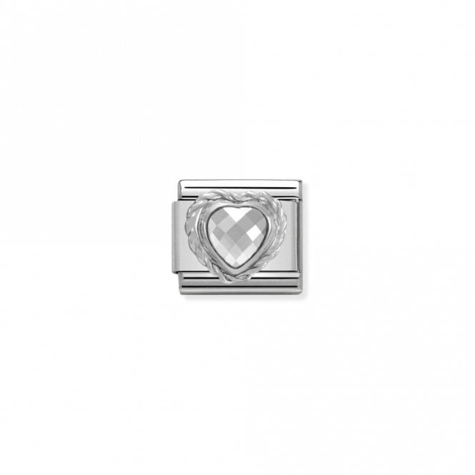 Classic Silver CZ Facetted White Heart Love & Hearts Charms