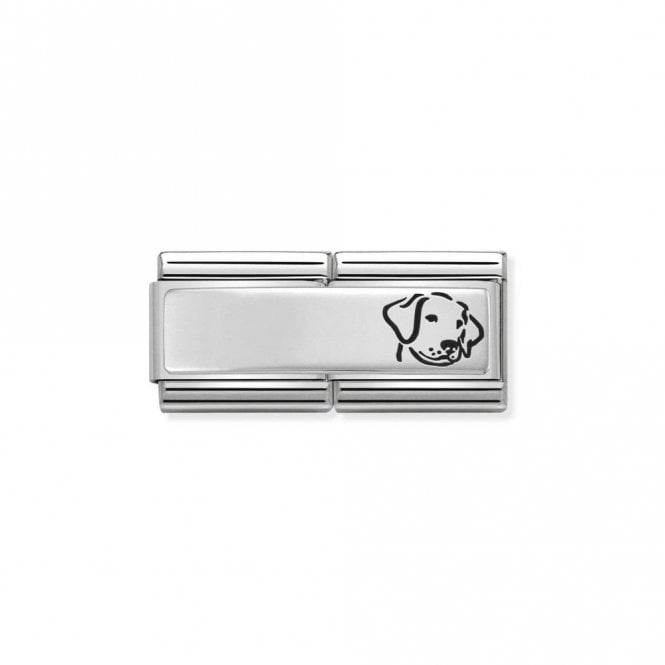 Classic Silver Engravable Double Plate Black Enamel Dog Charms
