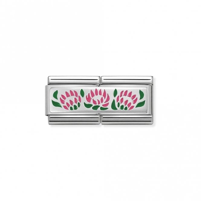 Silver and Enamel Double 3 Protee Flowers Charms