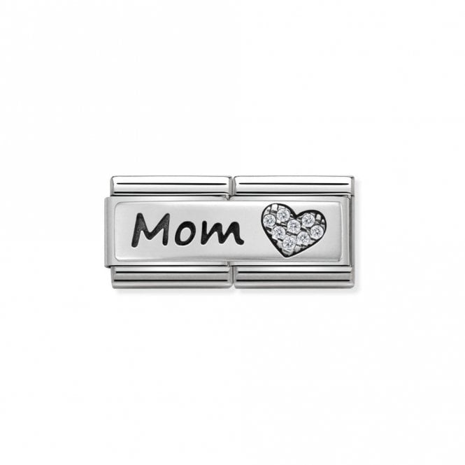 Silver and CZ Double Mom and Heart Friends & Family Charms