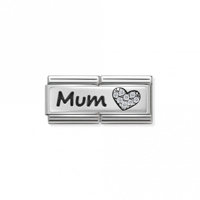 Silver and CZ Double Mum and Heart Friends & Family Charms
