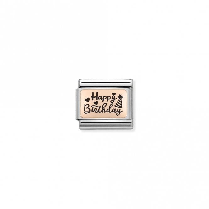 Classic Rose Gold Happy Birthday in Italics Birthday & Birthstones Charms