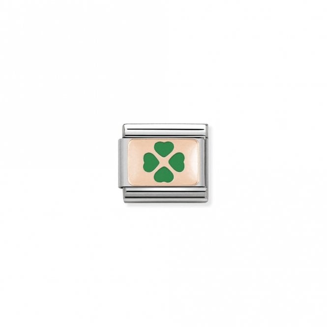 Nomination Classic Rose Gold Symbols Four Leaf Clover With Green Stone Charm