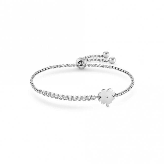 Milleluci Four-Leaf Clover Bracelet in Silver with Clear White CZ