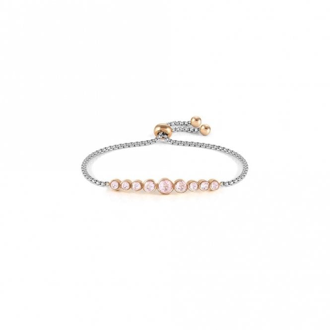 Milleluci Silver & Rose Gold Pink Circle Crystals Bracelet