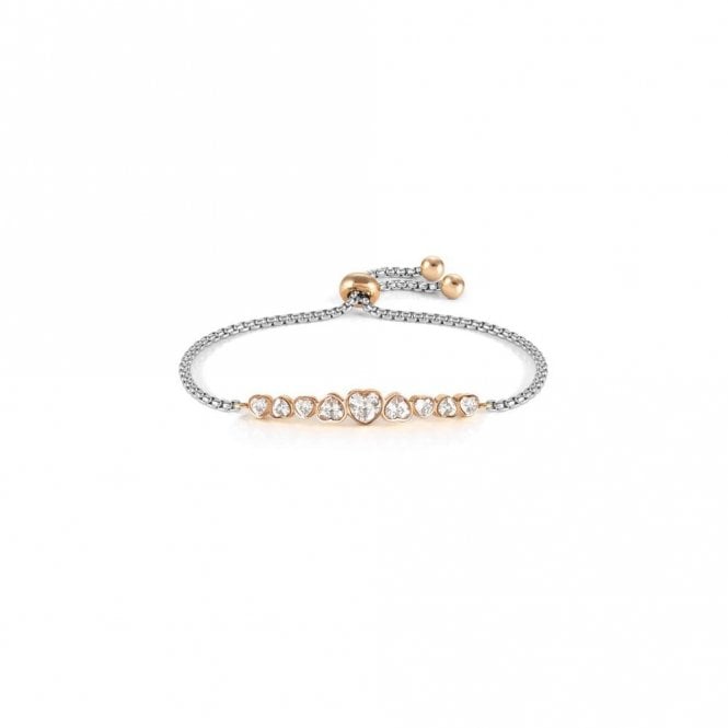 Milleluci Silver & Rose Gold White Heart Crystals Bracelet