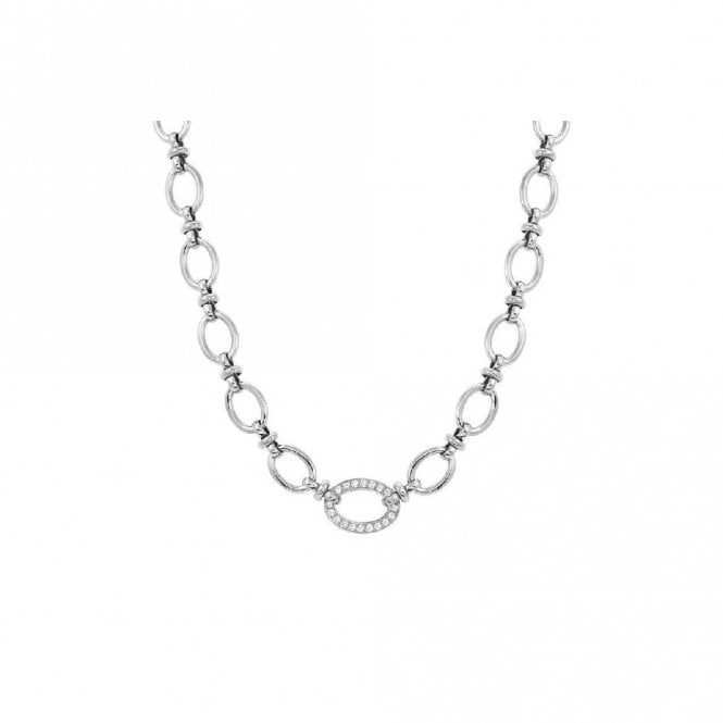 Affinity Silver Steel & CZ Link Necklace